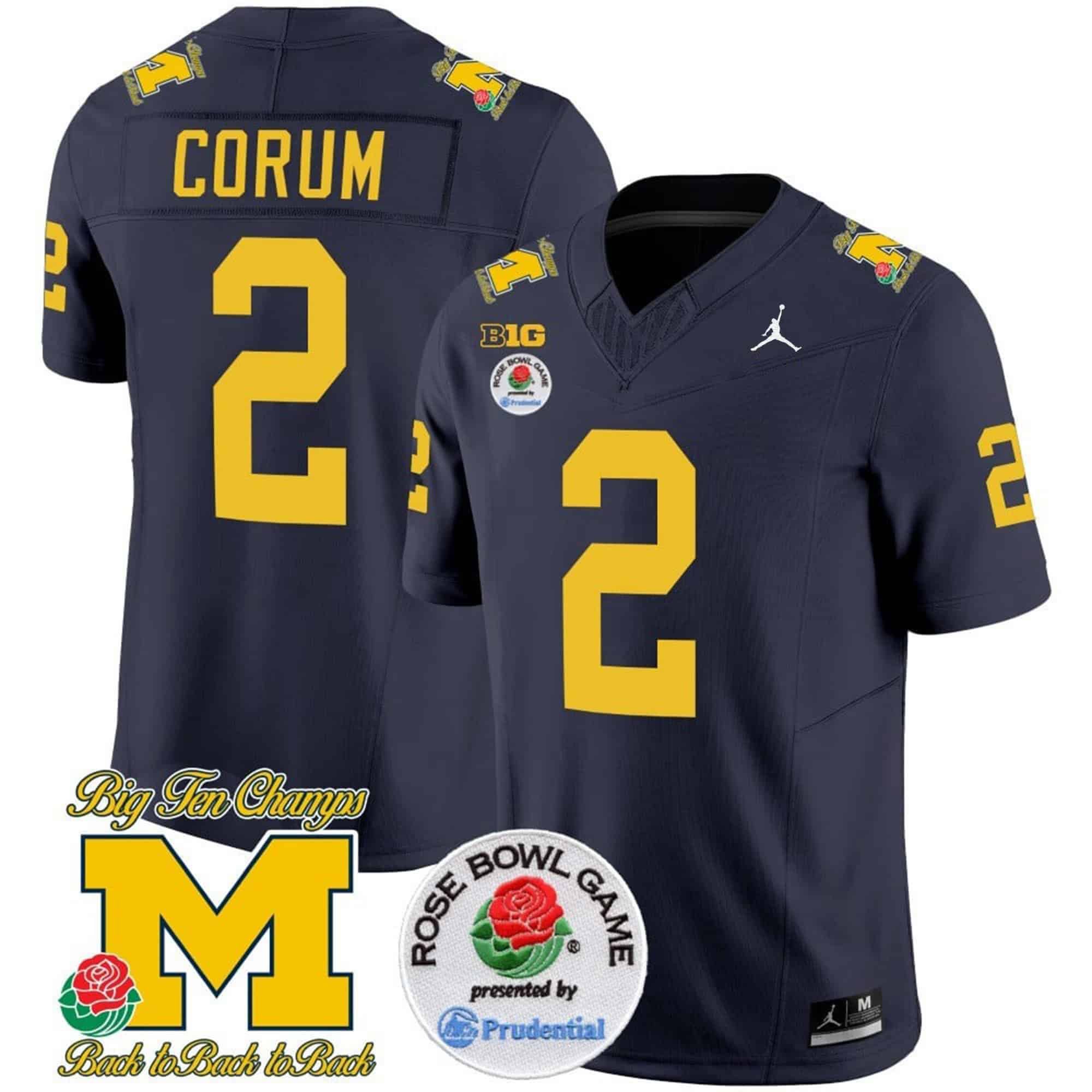 Men Michigan Wolverines #2 Corum Drak Blue 2024 Rose Bowl Patch Vapor Limited NCAA Jersey->indianapolis colts->NFL Jersey